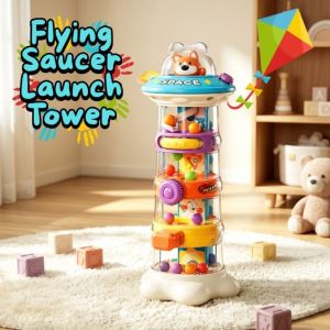 Flying Saucer Launch Tower Space Ball Sorting Toy for Kids Colorful Tower Game Toddlers Children
