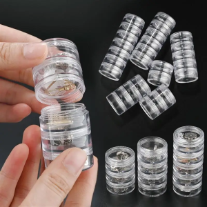 【COD】5 Layer Jewelry Organizer Box Cylinder Stackable Bead Containers Plastic Clear Storage Jar