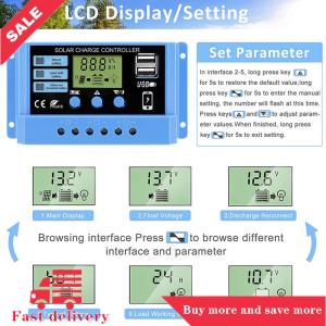 [COD] 30A 20A 10A năng lượng mặt trời CHARGE CONTROLLER 12V 24V tự động panel năng lượng mặt trời PV LCD điều khiển cho chì-axit pin pin lithium kép USB