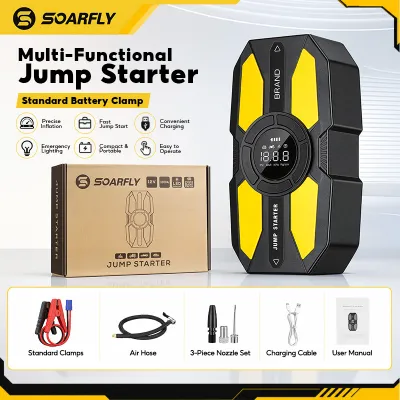 SOARFLY 4 in 1 Car Jump Starter with Tire Inflator Air Compressor Portable Power Bank Emergency LED Light 12V Auto Battery Booster