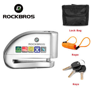 【Free Lock Bag/Rope】ROCKBROS 110db Loud Alarm Disc Brake Lock Anti-theft Quick Locked Bike Disc Lock Alloy Disc Brake Motorcycle Lock Waterproof Loud Sound Steel Electric Bicycle Lock Bike Accessories