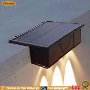 [Chinatera Brand Store] 2 Pack 3 LED Solar Wall Light IP65 Waterproof Solar Fence Wall Light Wall Mounted Solar Outdoor Light for Outside Backyard Pathway Yard Garden