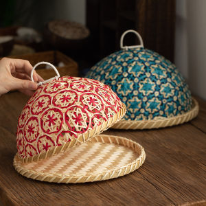 Bayoo Shop Handwoven Rattan Food Cover with Round Insect-Proof Lid for Fruits Bread Eco-Friendly Kitchen Storage Dome