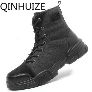 QINHUIZE Large safety work shoes anti-smashing and anti-piercing safety shoes steel toe cap wear-resistant high-top protective safety work boots