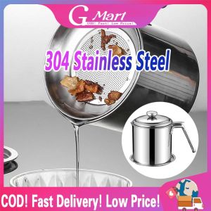 1.3L Stainless Steel Oil Filter Pot Leakproof Can Grease Container Tank Filter Residue Filter Oil Pot With Strainer Oil Storage Oil-Strainer-Pot