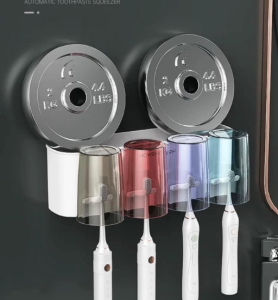 Toothbrush holder with toothpaste dispenser squeeze toothpaste Storage