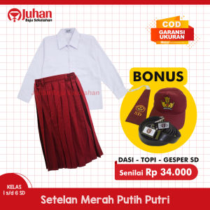 Setelan Seragam Sekolah SD Putri Putih Merah Panjang Seragam SD Perempuan Seragam Sekolah