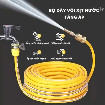 Bộ Vòi Xịt Rửa Xe Tăng Áp 5m Tại Nhà – Ống Nước Dẻo Chống Gập Xịt Mạnh