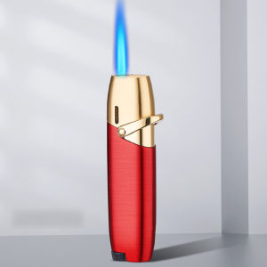 Dollyy 2025 New Cigarette Torch Lighter Press Ignition Metal Jet Lighter Blue Flame Refillable Butane Gas Windproof Cigar Lighters Dropship
