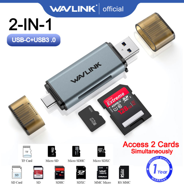 Wavlink 2-in-1 USB C+USB3.0 SD Card Reader Adapter, High-speed 2 Cards ...