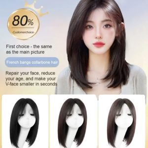 Ladies center parted shoulder length wig center parted bangs full wig full head set full wig