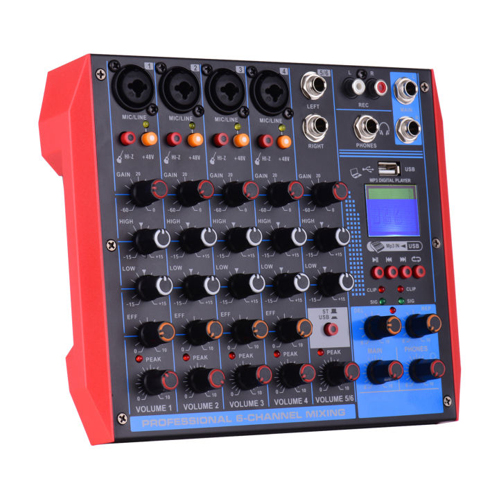 AG-6 Portable 6-Channel Mixing Console Digital Audio Mixer +48V Phantom ...