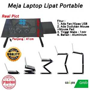 Meja Laptop Portable ADA Cooling Fan Kipas/Meja Lipat Laptop Printer Aluminium Fleksibel Serbaguna