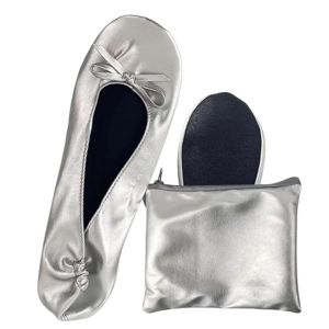 SGFDD Roll up Foldable Ballet Flats Matching Carrying Bag Portable Womens Dress Slipper Comfortable Bow Ballerina Flats Travel