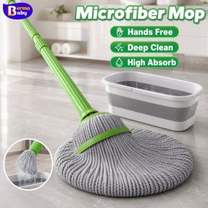 Floor Mop Microfiber Wet Dry Spin Squeezer Hanging Hook Reusable Pad Home Cleaning