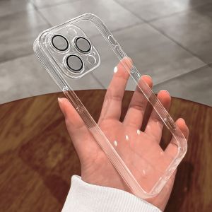 CrashStar With Lens Films Soft Plating Transparent Phone Case For iPhone 17 16 15 14 Pro Max Plus 16e 13 12 11 Pro Max X XR XS Max Simple Shockproof Phone Casing Clear Silicone Phone Cover With Full Cover Lens Camera Protection