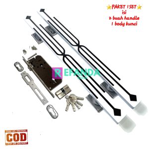 2buah gagang tarikan pegangan handle pintu dan 1 body slot rumah kunci untuk daun pintu 1 pintu depan dan kamar