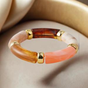 MillionGrid Hỗn hợp màu tre Ống Acrylic đàn hồi Vòng đeo tay cho phụ nữ người đàn ông thời trang nhựa Chunky khuỷu tay đính cườm Bangle Stack