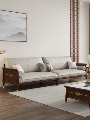 New Chinese ebony solid wood sofa combination size apartment living room leather sofa high-end villa furniture set