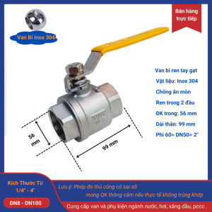 Van bi inox 304 van nước hai mảnh nối ren trong đóng mở kiểu tay gạt - SPLB s50