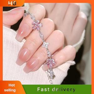 HB Fashion Exquisite Pink Crystal Flower Bracelets For Women Girls Sweet Sparkling Light Luxury Bracelet Party Jewelry Gift