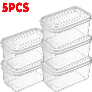 Ramadan 5Pcs 700ML Refrigerator Storage Box Fridge Organizer Fresh Vegetable Fruit Storage Container Food Crisper Box Clear Meat Freezing Box Kitchen Organizer