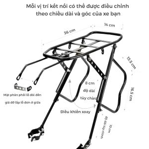 Baga sau xe đạp MTB đa năng tải trọng 25kg điều chỉnh được giá đỡ hàng phía sau hành lý cho xe đạp chất liệu thép MLH