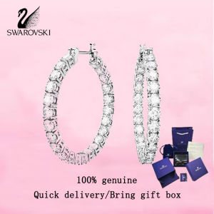 💎 Swarovski 💎 Womens fashion earrings S925 sterling silver round cut white diamond 5647715 matrix hoop earrings Valentines Day gift Birthday gift
