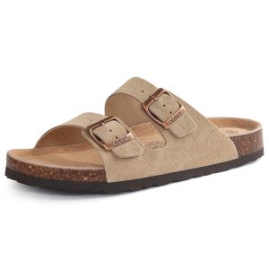 Evshine Leather Cork Footed Clogs Sandals For Women Fashion Flat Mules Slippers with Arch Support Men Double Buckle Cork Slides2026
