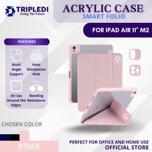 TRIPLEDI Case Acrylic Fold Y For iPad Air 11 inch M2 2024 TD0201 Smart Folio Casing PU Leather Foldable Magnetic Soft TPU Flip Cover Akrilik Shockproof A2902 A2903 A2904