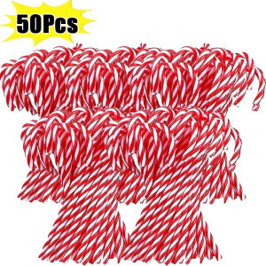 50PCS 15CM Christmas Acrylic Candy Canes Crutch Xmas Tree Hanging Ornaments / Twisted Candy Cane Kids Gift Toy / New Year Party Home Decoration