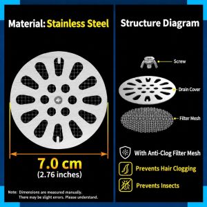 LONGB Tròn Nắp thoát nước Có lưới Thép không gỉ Nắp thoát sàn Dễ dàng vệ sinh. Lọc thoát nước Ống thoát nước nhà bếp và phòng tắm
