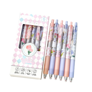 6 Pcs 0.5mm Gel Ink Pen Floral Neutral Pen Retractable Pressing Pen Quick-Drying Gel Pen for Journaling