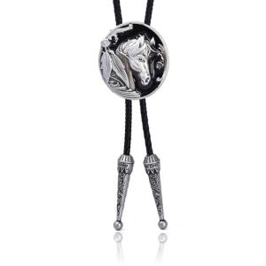 Bolo Tie for Men Western Cowboy Style Necktie with Relief Horse Buckle Decorations Halloween Costume Accessories