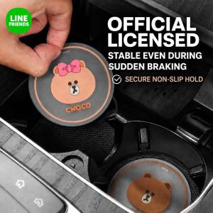LINE FRIENDS Brown PVC Car Coaster Anti Slip Noise Reduction for Vehicle Cup Holder Gift Idea LFB201