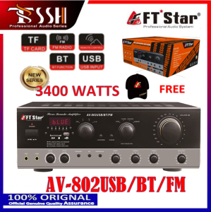 FT Star AV-802 USB/Bluetooth/FM 5.1 Channel Karaoke Amplifier with 3400 Watts Power USB and Bluetooth Input Black Color 100% Original.
