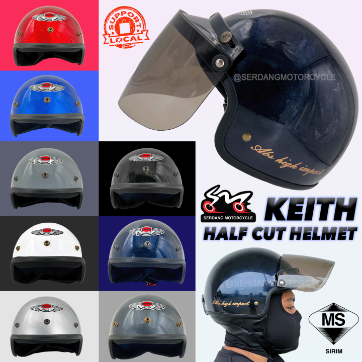 KEITH Half Cut Helmet SIRIM Steng Separuh with Smoke Visor MHR 半边帽 | Lazada