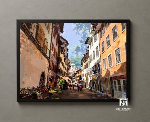 Tranh Nghệ thuật "Phố Cổ Ở Zurich Thụy Sỹ 3" VIETSMART ART - Acrylic 45 x 60cm