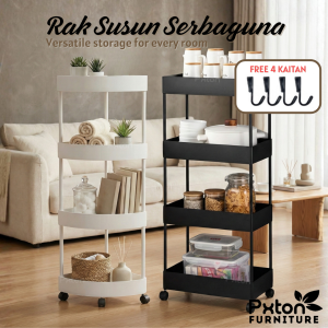 PXTON - Rak Serbaguna Buku Portable / Rak susun / Rak Bumbu Dapur / Rak Sudut Tempat Penyimpanan /COD Rak Persegi Dapur Plastik 4 Susun | Rak Yeye Serbaguna Dengan Roda / Rak yoyo / lemari /stand hanger / Rak kosmetik