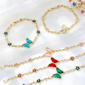 MIRELAE Zirconia Crystal Bracelet Copper Crystal Inlay Women Bracelet Luxury Style Butterfly Shape Leaf Bracelet Daily Wear