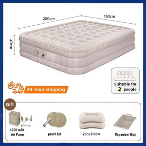 【Free pillow+pillowcase】40cm Thick Camping Air Bed with Built in Pump Double Air Mattress Inflatable Sleeping Pad Queen Camping Mat