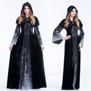 【Ready Stock🇲🇾】LIMITED‼️Halloween skull print hooded witch cos costume horror vampire death dress stage performance- 371