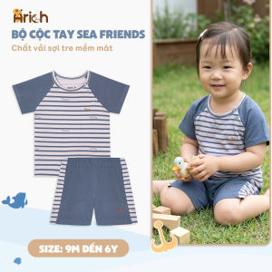 Bộ cộc tay Sea Friends thương hiệu Arich vải sợi tre petit cho bé trai bé gái từ 9 tháng - 6 tuổi