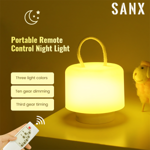 Lampu SANX Portable LED Night Light Table Lamp Bedroom Bedside Light Rechargeable Bedlight with Remote Control 10 Level Brightness Dimmer Desk Lamp for Reading Studying