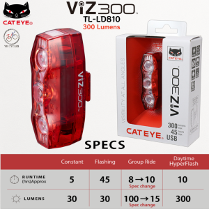 CATEYE ViZ Series Rear Bike Light ViZ150 / ViZ300 / ViZ450 USB Rechargeable Daytime Safety Cycling Light