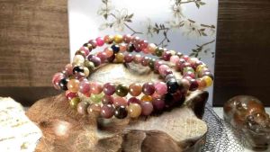 B061 一物一图天然水晶碧玺电气石旺夫石绕手三圈手串手链项链Natural Crystal Quartz Semi Precious Stone Tourmaline Layered Braclete Necklace