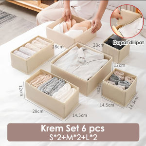 6pcs/Storage Box kain Sekat Pakaian Kotak Organizer Penyimpanan Multifungsi Pakaian dalam Celana Kaus kaki Penyimpanan