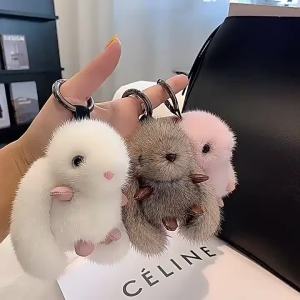 Mink fur bunny pendant a high-end car keychain a trendy birthday gift a cute plush toy and a bag charm