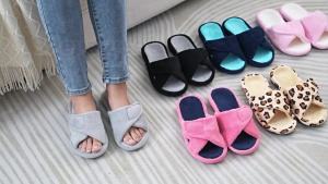 Evshine Memory Foam Women Slippers Fashion Open Toe Orthopedic House Slippers Corduroy Bedroom Slides Cotton Shoes For Women2026