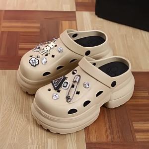 [Free Shipping] 2025 Cute Closed-Toe Non-Slip EVA High-Heel 8.0 Clogs For Women New Summer Platform Thick-Soled Beach Shoes